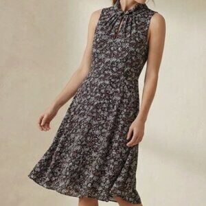 Loft Outlet Petite Size 8 Mini Dress Brown/Gray Floral Sleeveless Knee length
